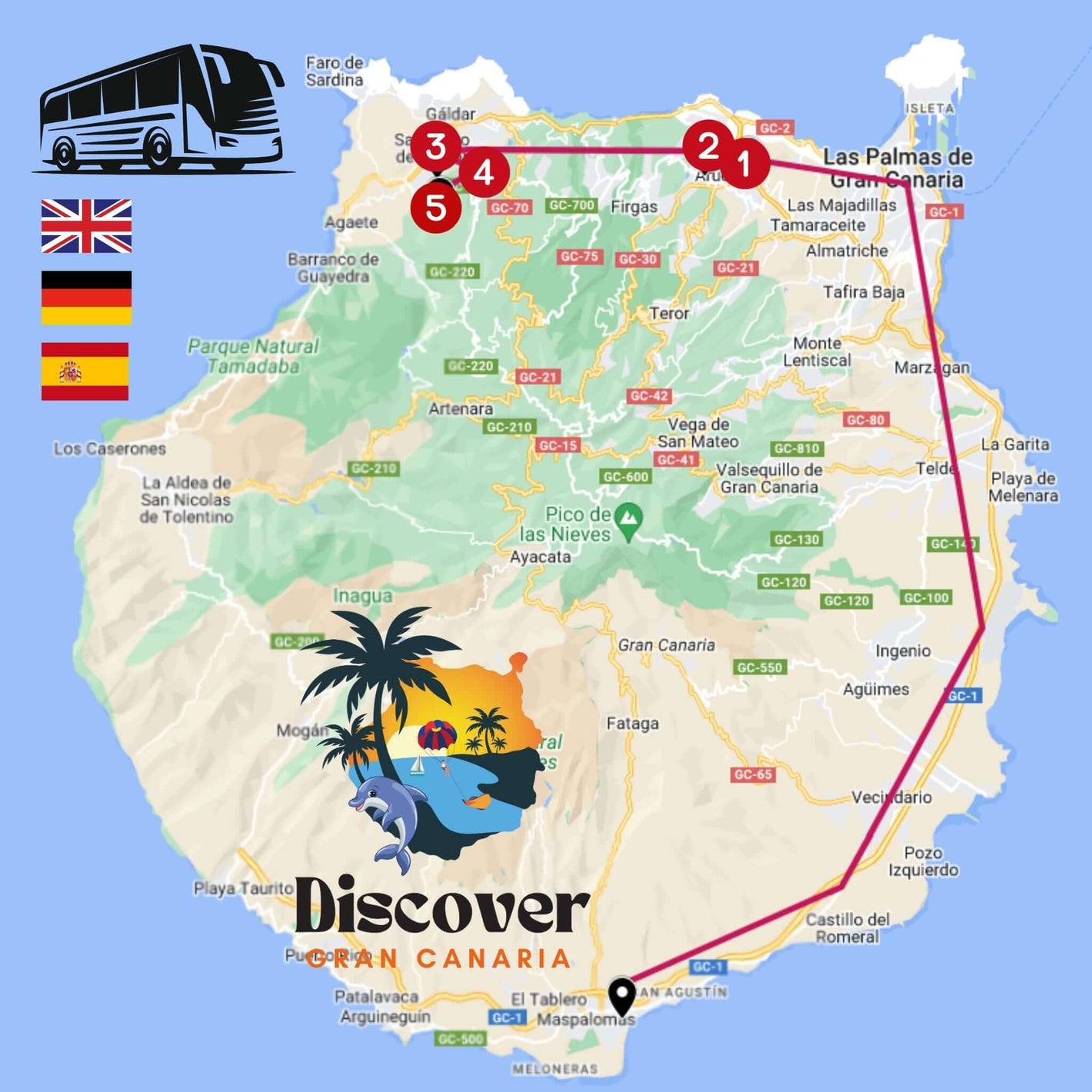 gran canaria bus tour - premium tour - main map